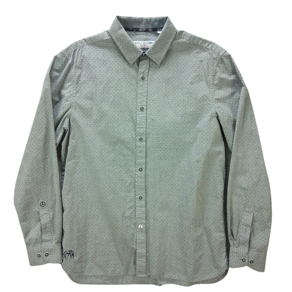 John Lennon English Laundry Mens Gray Micro Dot Long Sleeve Button Up Shirt L
